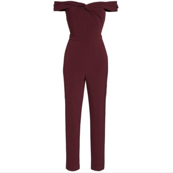 adelyn rae off the shoulder velvet jumpsuit